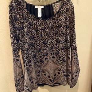 Beautiful tunic/blouse. Black and Tan. Lined. Peasant style. XL. Long sleeves.